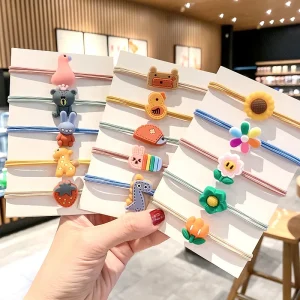 Little Girl Kids Hair Accessories Rubber Band Rope Cute Soft Glue Cartoon Flowers Sunflower Handmade High Elasticity Sweet Party