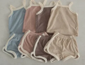Little Girl Summer Kid Clothing Set 2-Piece Tank Top Shorts Spaghetti Strap Vest Towelling Terry Cotton Track Girls Clothing Set
