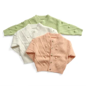 Little Girl Sweater Solid Baby Toddler Clothes Knitting Ball Warm with Button Children Coat