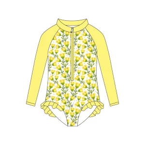 Little Girls Cute Flower Pattern Swim Suits Baby Girl Swim Wear Beachwear One-piece Swimsuit With Ruffles