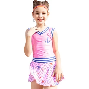 Little Girls One Piece Swimsuit Striped Dress Children’s Beach Swimming Suit for Kids