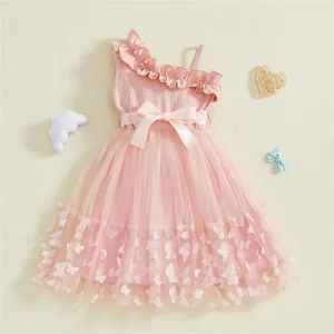 Little Girls Princess Dress Kids Summer Sleeveless Ruffle Party Dress with Belt
