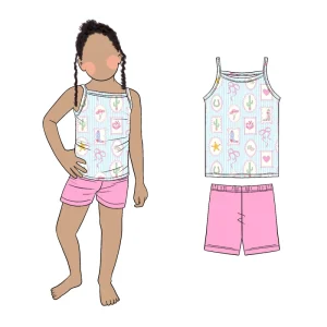 Little Girls Summer 2 Piece Set Printed Sleeveless Top Solid Shorts Bamboo Fabric Skin Friendly Breathable Daily Casual Suit