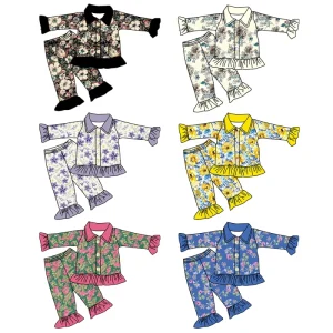 Little Girls Vintage Floral Print Sleepwear Set Ruffled Nightgown Pajamas with Elastic Waist & Soft Fabric Kids Nightwear