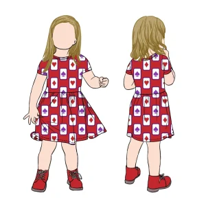 Little Glow Kid Custom Breathable Summer Milk Protein Fiber Girl Poker Printing Short Sleeves Dress for Kids Toddler Children