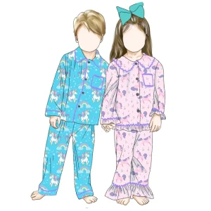 Little Glow Kid High Quality Breathable Kids Sleepwear Girls Ruffle Pajamas Boy Pajama Set