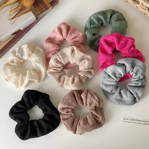 Liwu Retro Pleated Simple Hairband Solid Color Plastic 10cm Ponytail Holder Hair Accessories Kids Hair Ties