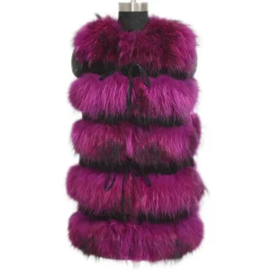Long Pattern Raccoon Fur Sleeveless Coats Fluffy Fur Vest for Women Girls