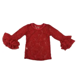 Long Ruffle Sleeve Red Cardigan Black Tops See Through Blouse Coat Little Kids Long Sleeve Lace Cardigan for Children’s Girls