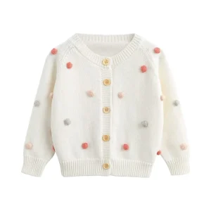 Long Sleeve Casual Coat for Baby Girls Flat Knitted Design Cardigan for Spring Season Knit Sweater