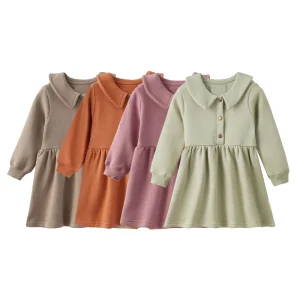 Long Sleeve Dress for Children Girl Customized Girl Dress Organic Bamboo Ribbed Dresses Kids Children’s Clothing for Girls