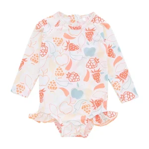 Long Sleeve Floral Ruffle Bikini Bathing Suit Girls Custom Kids Swimwear Quick Dry Geometric Beachwear