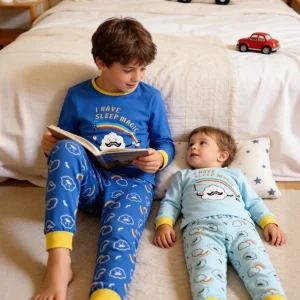 Long Sleeve Winter Thermal 95% Cotton 5% Spandex Quick Dry Breathable Children’s Sleepwear Set for Girls Boys Cartoon Design