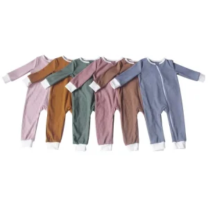 Long Sleeve Zipper Rompers Footed Pajamas Jumpsuits Nature Color Knitted Baby Girls Boys Unisex Full Girls Boutique Clothes 1000