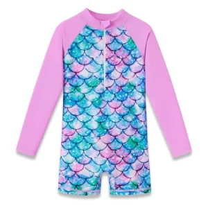 Long-Sleeved Mermaid One-Piece Swimwear for Boys and Girls Zipper Beachwear and Diving Suits for Children