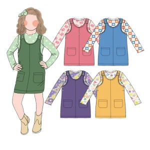 Long Sleeves Top and Knee Length Suspender Skirt Girls 2 Pieces Dress Set Boutique Kids Girl Clothes