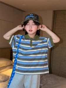 Loose Casual Short Sleeve Stripe Polo Shirts Boys Kids Summer Shirts