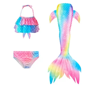 Lovely Girl Mermaids Printing Bikini Child Asymmetric Sleeveless Peplum Top Baby Girls Summer Swim Set Swimsuit