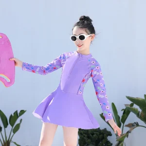 Lovely Girl Purple Color Swimsuit Digital Printing One Piece Custom Kids Swimwear Girl Children Bikini