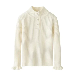 Lovely Knit Casual Girls Cashmere Wool Sweater Floral Collar Knitwear Pullover for Kids