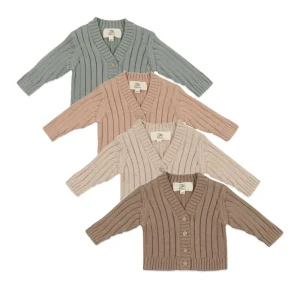 Lovely Unisex 100% Cotton Sweater Ribbed V Neck Knitted Cardigan for Baby Girls and Kids Casual Style for Autumn and Winter