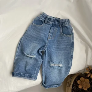 Low MOQ Cool Kids Casual High Street Soft Denim Breathable Ripped Boys Jeans Pants