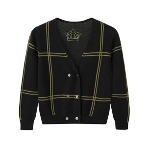 Low MOQ Custom Children Knit Sweater V Neck Long Sleeve Boys Knit Cardigan Cotton Jacquard Single Breasted Kids Knit Cardigan