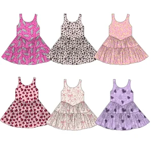 Low MOQ Custom Girls’ Dress with Sleeveless Multi-layer Lace Design Summer Girls’ Sweet Dress