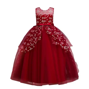 Low MOQ Girls Summer Dress Fashion Shiny Sparkly Long Short Sleeve Gown Elegant Evening Dress Exquisite Flower Girl Dress