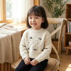 Low MOQ Winter Knitted 100% Cotton Cartoon Pattern Shirt/Blouse for Newborn Babies and Toddlers Baby Girls