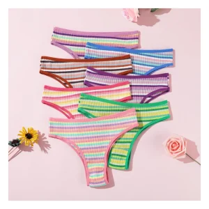 Low Waist Sexy Girls Panties Thong Summer Beach Sweet Colorful Striped Cotton Underwear