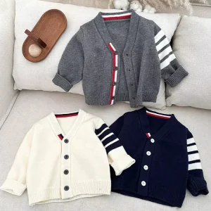Luxury V Neck Knitting Cardigans for Boys Children’s Soft Coats Anti pilling for Autumn