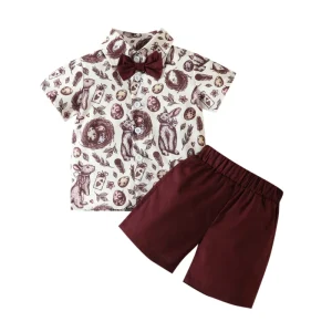 Manufacture Direct Boys Gentleman Small Tie Short Sleeve Shirt Shorts Boys Clothing Sets for Summer Easter