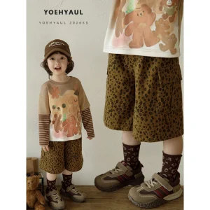 Manufacturer 2 14T Unisex Boy Girl Leopard Shorts Teen 100% Cotton Elastic Waist Kids Shorts for Girl Child