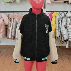 Manufacturer Custom Logo Soft High Neck Fluffy Knitted Casual Kids Outdoor Jackets Boys’ Style Plain Zipper Winter