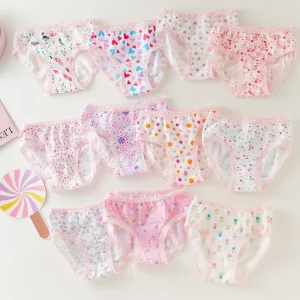 Manufacturer Floral Girls Briefs Cross-Border Pure Cotton Children’s Underwear Multi-Colors Lace