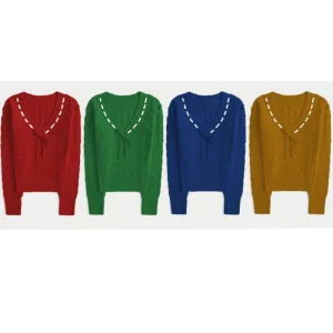 Manufacturer OEM ODM Sweet Girl Rib Knit Long Sleeve Sweater Women’s Stitchy V-Neck Sweater