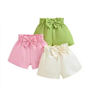 Manufacturer Pink Green White Baby Girls Printed 100% Polyester Casual Shorts 3 Pack