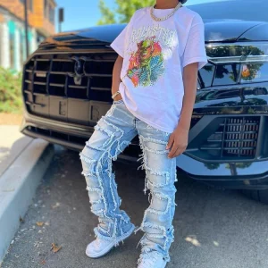 Manufacturers Custom Distressed Cargo Toddler Kids Stacked Jeans Pants Little Boys