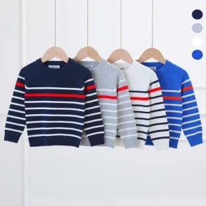 Marcmia MD2210 Kids Winter Toddler Boys Regular Sleeve Striped Hand-Knitted Jumper Pullover Crew Neck 100% Sweaters