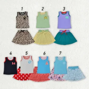 Matching 7 Colors Baby Girls Princess Shirt Skorts Two Piece Skirt Set Summer Girl Clothing