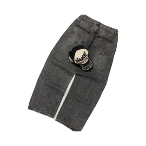 Men’s Acid Black Baggy Jeans Custom Logo Embroidery Printing 100% Cotton Loose Fit Big Boy Polar Skate Pants Washed Autumn