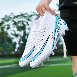 Men’s Autumn High top Long Spike Cleats Anti Slip Football Shoes for Students Children Boys Professional Training Cross border