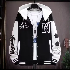 Men’s Baseball Jacket Top Youth Trendy Stylish Casual Style Spring and Autumn Student Jacket for Boys Letter Pattern