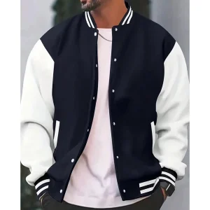 Men’s Baseball Jacket Youth Loose Stand-Up Collar Single-Breasted Casual College Boy Jacket