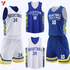 Mens Blank Basketball Clothing Mesh Reversible Basketball Uniform Set Color Blue Custom Kids Boys Reversible Basketball Jersey