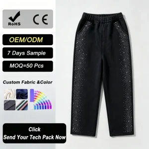 Men’s Boys Casual Stretch Denim Jeans Elastic Waist Crystal Rhinestone Acid Wash Breathable Custom High Quality Pants