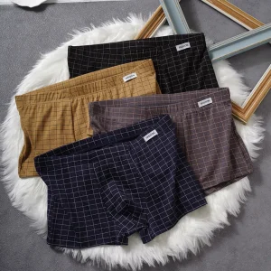 Men’s Breathable Cotton Polyester Underwear Plaid Youth Loose Short Pants Boys Aro Pants Boxers