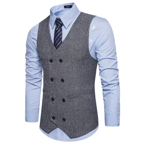 Men’s British Herringbone Tweed Vest Premium Cotton Waistcoat