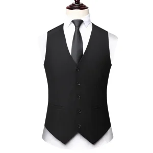 Men’s Business Vest Slim V Neck Solid Color Waistcoat